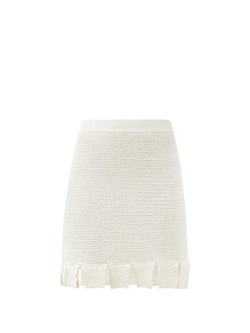 Matchesfashion.com Bottega Veneta - Fringed-hem Cotton-blend Knitted Mini Skirt - Womens - Cream
