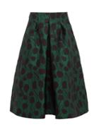 Matchesfashion.com La Doublej - Macaron Floral Jacquard Satin Pleated Skirt - Womens - Green Print