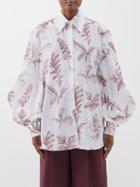 S.s. Daley - Moorcomb Botanical-print Cotton-voile Shirt - Womens - Burgundy White
