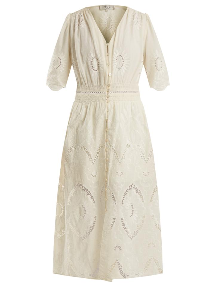 Sea Fiona Floral-embroidered Cotton Midi Dress