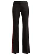 Matchesfashion.com Alexander Mcqueen - Striped Crepe Bootcut Trousers - Womens - Black Burgundy