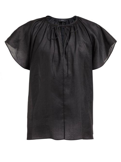Matchesfashion.com Joseph - Rita Tie Neck Ramie Blouse - Womens - Black