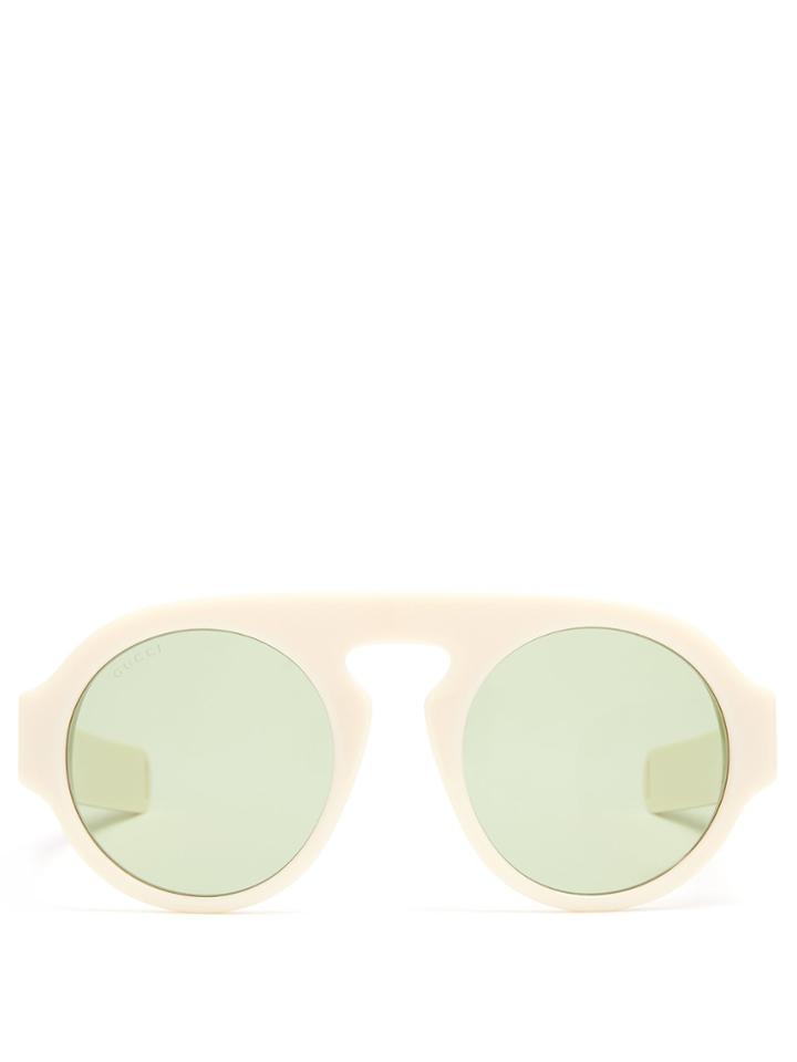 Gucci Round-frame Web-striped Acetate Sunglasses