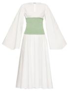 Matchesfashion.com Loewe - Smocked-waist Wide-sleeve Poplin Dress - Womens - White Multi
