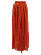 Matchesfashion.com Escvdo - Tumbo Waist-tie Cotton Midi Skirt - Womens - Red
