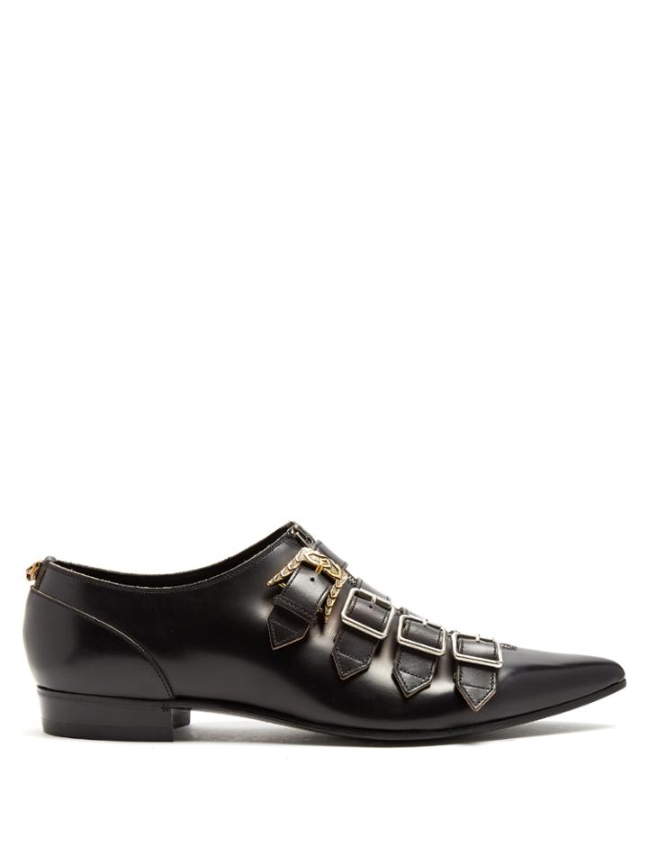 Gucci Buckle-fastening Point-toe Leather Shoes