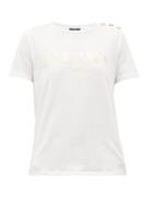 Matchesfashion.com Balmain - Buttoned-shoulder Logo-print Cotton T-shirt - Womens - White Gold