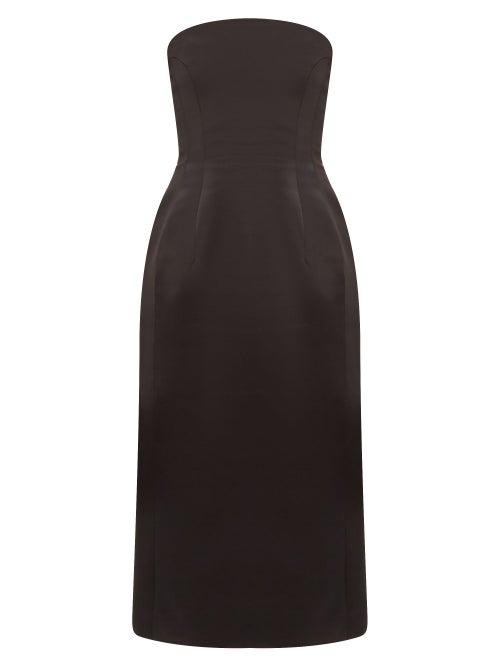 Matchesfashion.com Marina Moscone - Strapless Wool Blend Satin Midi Dress - Womens - Black