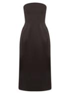 Matchesfashion.com Marina Moscone - Strapless Wool Blend Satin Midi Dress - Womens - Black