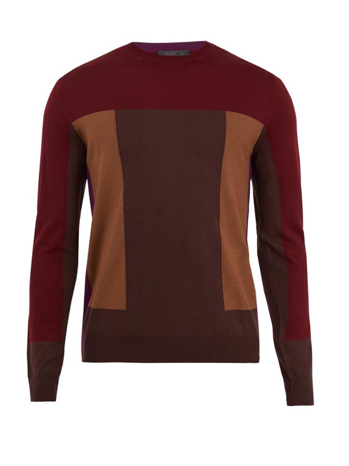 Prada Crew-neck Block-panel Wool Sweater