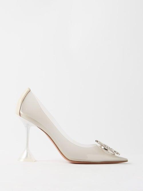 Amina Muaddi - Begum 95 Crystal-embellished Pvc Slingback Pumps - Womens - White