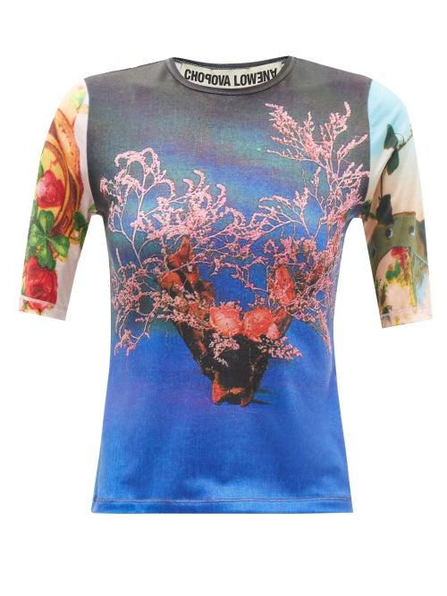 Chopova Lowena - Graphic-print Jersey T-shirt - Womens - Blue Multi