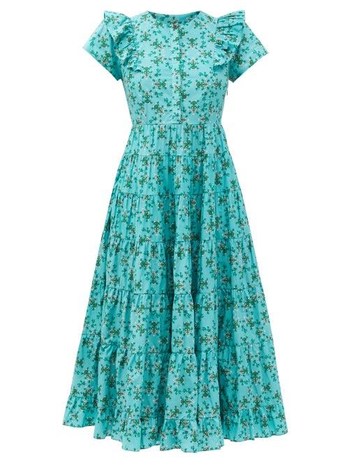 Matchesfashion.com Cefinn - Sawyer Floral-print Organic-cotton Midi Dress - Womens - Green