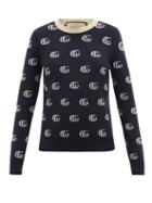 Matchesfashion.com Gucci - Marmont Gg-jacquard Wool Sweater - Womens - Navy White