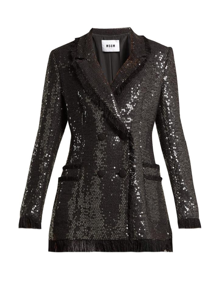 Msgm Sequin Cotton-blend Tweed Blazer