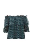 Matchesfashion.com Beulah - Ridhi Off The Shoulder Floral Print Chiffon Top - Womens - Green Multi