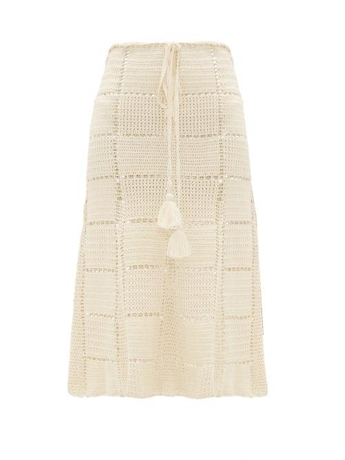Matchesfashion.com Escvdo - Tani Crocheted Cotton Midi Skirt - Womens - Ivory