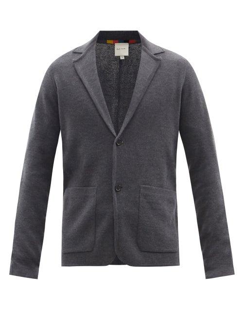 Mens Rtw Paul Smith - Artist-stripe Wool Knit Blazer - Mens - Dark Grey