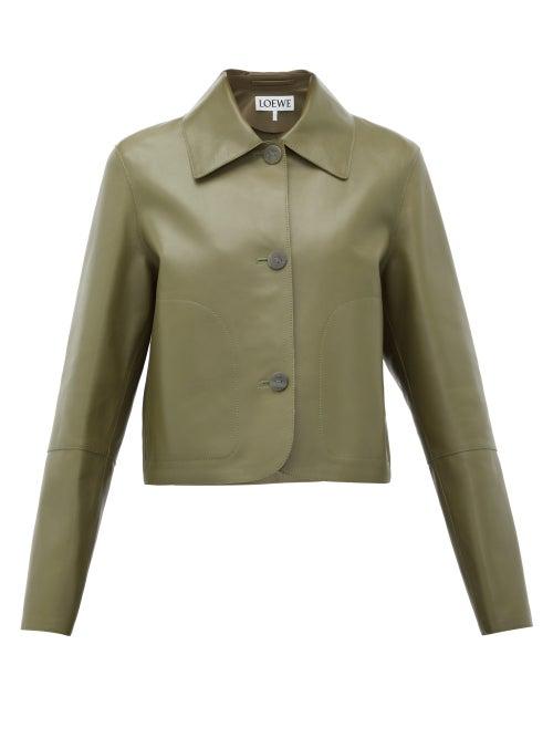 Matchesfashion.com Loewe - Cropped Leather Jacket - Womens - Khaki