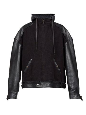 Balenciaga - Paris-logo Hooded Shearling And Leather Jacket - Mens - Black
