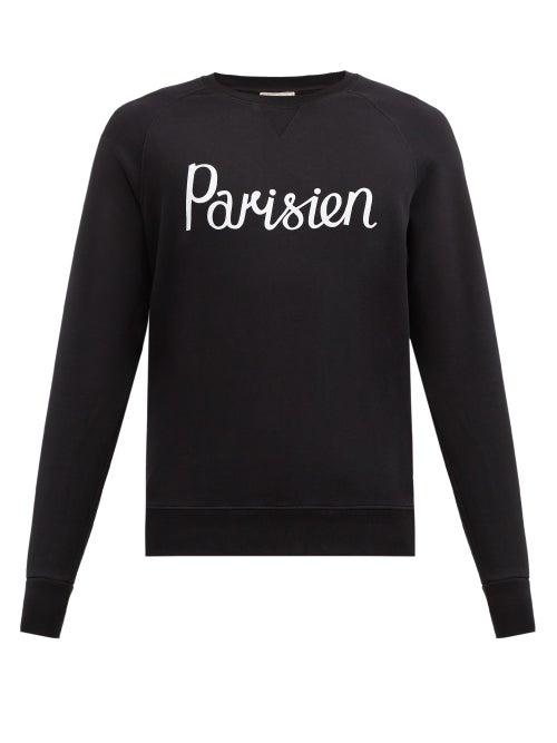 Matchesfashion.com Maison Kitsun - Parisien-print Cotton Sweatshirt - Mens - Black
