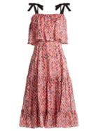 Matchesfashion.com Saloni - Jessie Floral Print Fil Coup Silk Blend Dress - Womens - Red Multi