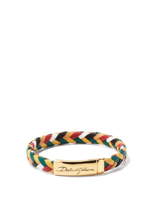 Matchesfashion.com Dolce & Gabbana - Braided Leather Wrap Bracelet - Mens - Multi