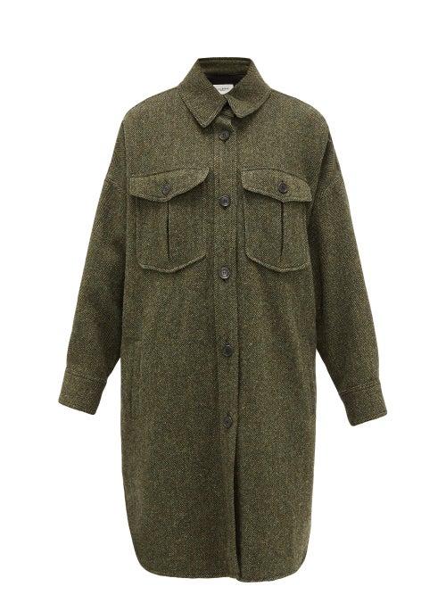 Matchesfashion.com Isabel Marant Toile - Obira Herringbone Virgin-wool Coat - Womens - Green