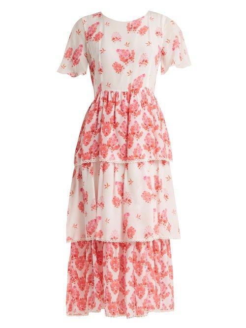 Matchesfashion.com Athena Procopiou - Sundown Breeze Tiered Silk Dress - Womens - White Multi