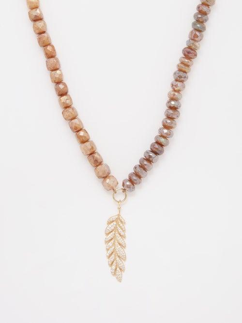 Sydney Evan - Feather Diamond, Labradorite & 14kt Gold Necklace - Womens - Brown Gold