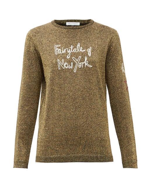 Matchesfashion.com Bella Freud - Fairytale Of New York Wool-blend Metallic Sweater - Womens - Gold