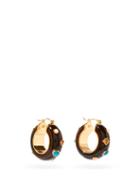 Matchesfashion.com Lizzie Fortunato - La Bomba Studded Gold-plated Hoop Earrings - Womens - Brown Multi