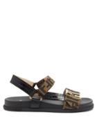 Matchesfashion.com Fendi - Promenade Ff-logo Croc-effect Leather Sandals - Womens - Black Brown