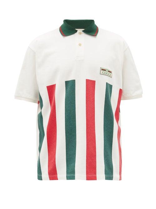 Matchesfashion.com Gucci - Logo-patch Web-stripe Cotton Polo Shirt - Mens - White Multi