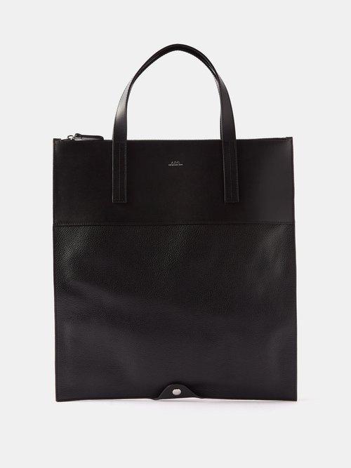 A.p.c. - Charles Leather Tote Bag - Mens - Black