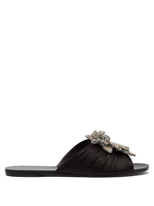 Matchesfashion.com Sophia Webster - Lilico Crystal Embellished Satin Slides - Womens - Black Silver