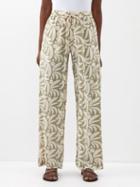 Matteau - Abstract-print Elasticated-waist Silk Trousers - Womens - Cream Print