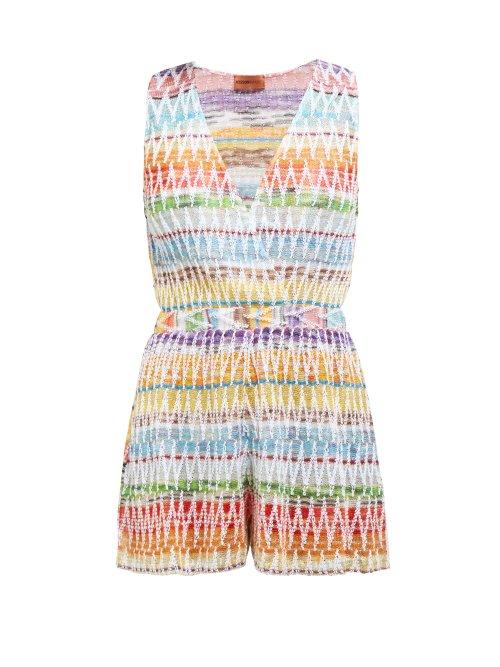 Matchesfashion.com Missoni Mare - Chevron Topstitched Cotton Blend Playsuit - Womens - Multi