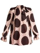 Matchesfashion.com Valentino - Polka Dot Print Silk Blouse - Womens - White Multi