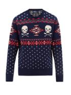 Matchesfashion.com Polo Ralph Lauren - Skull-jacquard Cotton-blend Sweater - Mens - Blue Multi