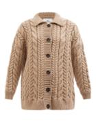 Mr Mittens - Spread-collar Cable-knit Wool Cardigan - Womens - Dark Beige