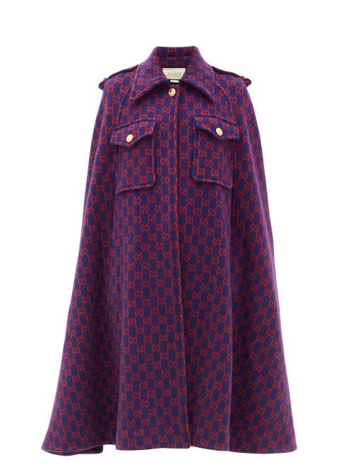Matchesfashion.com Gucci - Gg-jacquard Wool Cape - Womens - Blue Multi