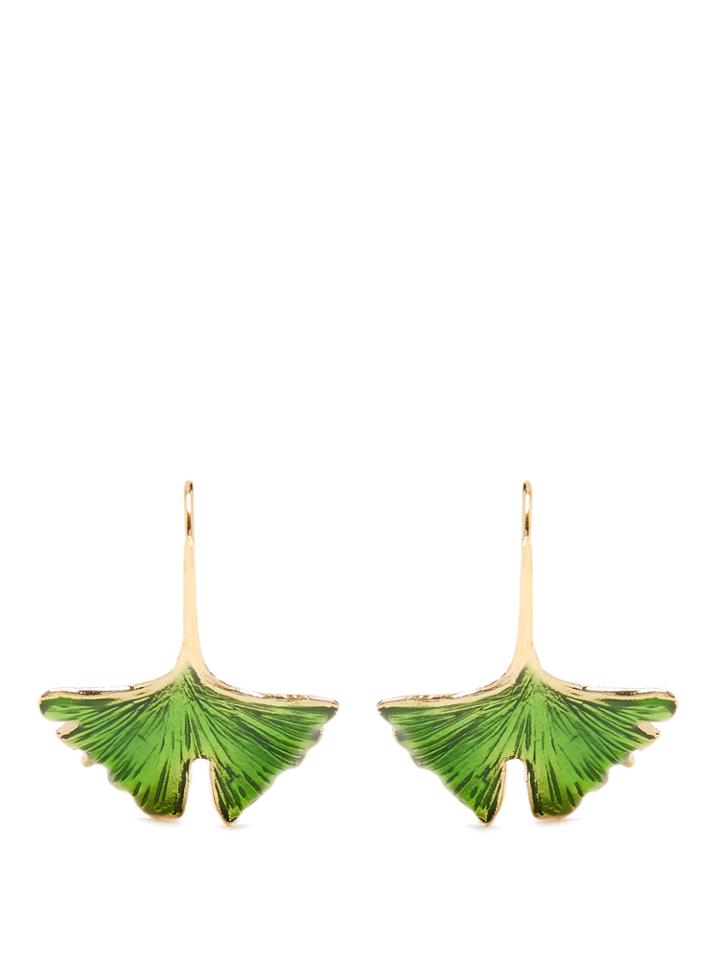 Aurélie Bidermann Ginkgo Lacquered Gold-plated Earrings