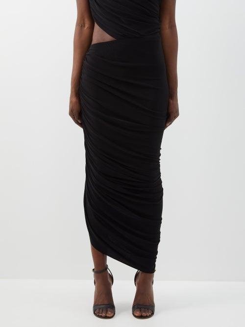 Norma Kamali - Diana Asymmetrical Ruched Stretch-jersey Skirt - Womens - Black