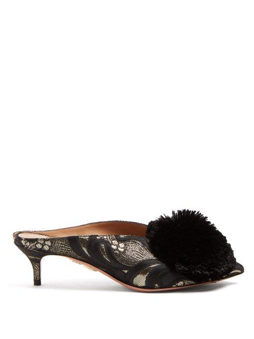 Matchesfashion.com Aquazzura - Powder Puff 45 Metallic Brocade Mules - Womens - Black Gold