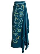Matchesfashion.com Peter Pilotto - Embroidered Asymmetric Crepe Cady Skirt - Womens - Blue Multi