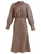 Matchesfashion.com Joseph - Lucian Checked Silk Satin Midi Dress - Womens - Navy Multi
