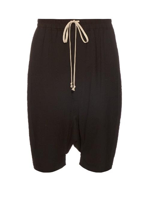 Rick Owens Dropped-crotch Seersucker Shorts