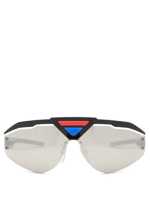 Matchesfashion.com Prada Eyewear - Logo Plaque Reflective Acetate Sunglasses - Mens - Black Multi