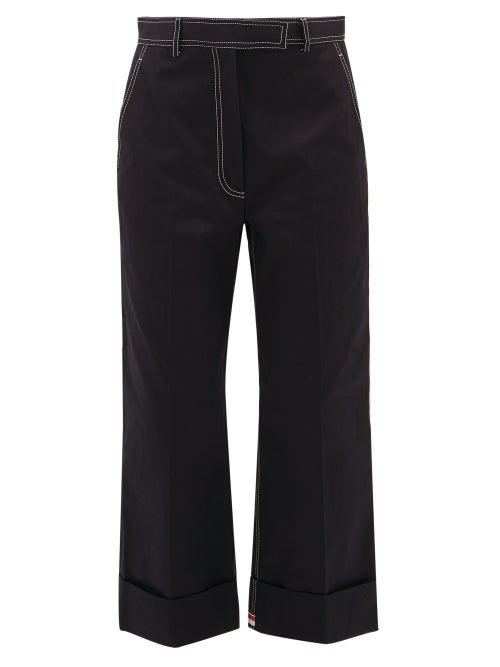 Matchesfashion.com Thom Browne - Topstitched Cotton-drill Chinos - Womens - Navy